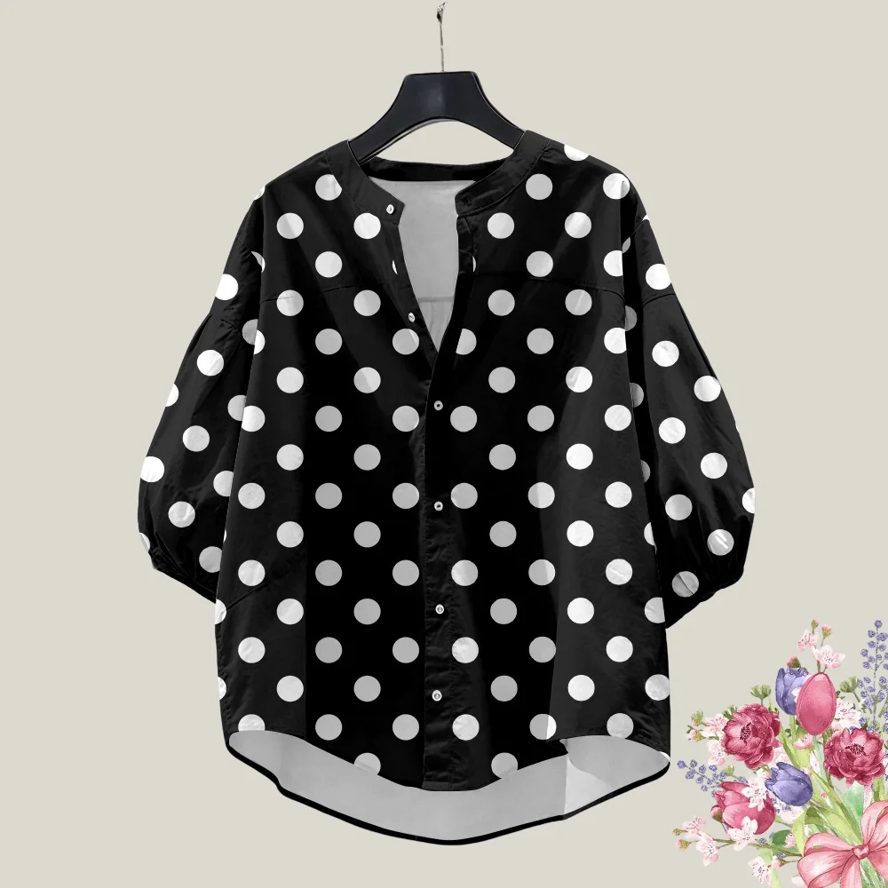 

Women's short sleeved shirt top with ruffled sleeves and polka dot 3D printed casual fashion vacation Hawaiian shirt