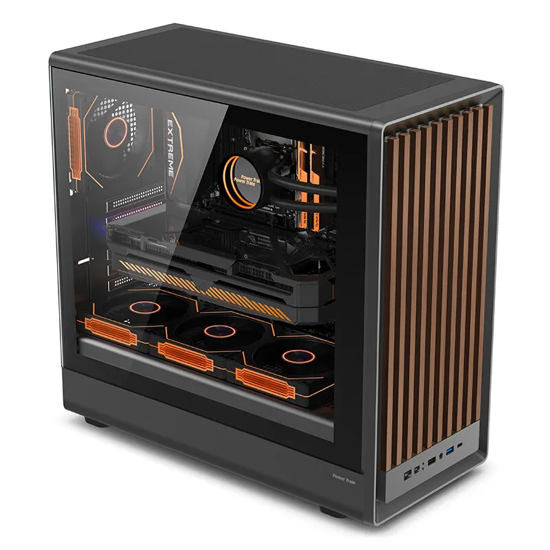 Casing Komputer Power Train G1/G2/G3 ATX Desktop Sisi Tembus 360 Konsol Game Tipe C Berpendingin Air Casing Hitam Zhen Jie MATX