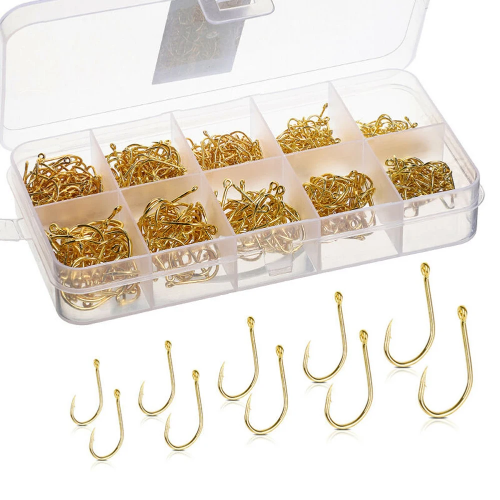 

Рыболовные крючки, 500 шт., углеродистая сталь с коробкой, конструкция крючка и зазубрина для снижения вероятности развязывания