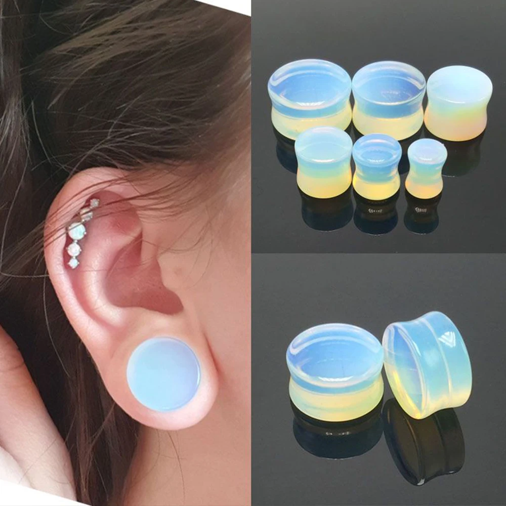 2pcs Opal Stone Double Flared Ear Plugs and Tunnels 5-25mm Translucent Opal Ear Gauges Stretcher Expander Piercing Oreja