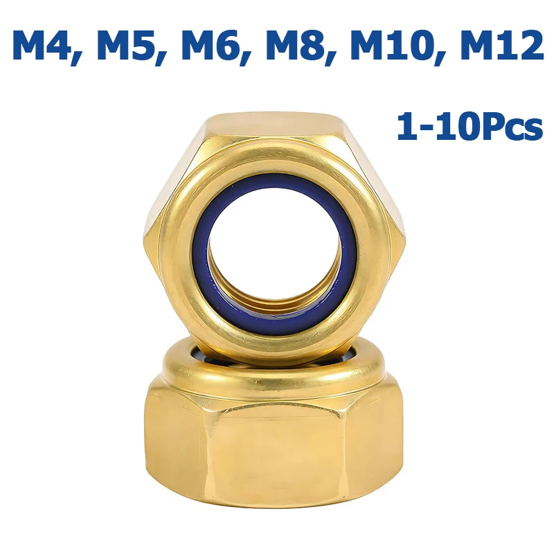 1-10Pcs DIN985 Brass Hex Nylon Insert Lock Nuts M4 M5 M6 M8 M10 M12 Nylock Nut Self-Locking Anti-Loosening Hexagon Anti-Slip Nut