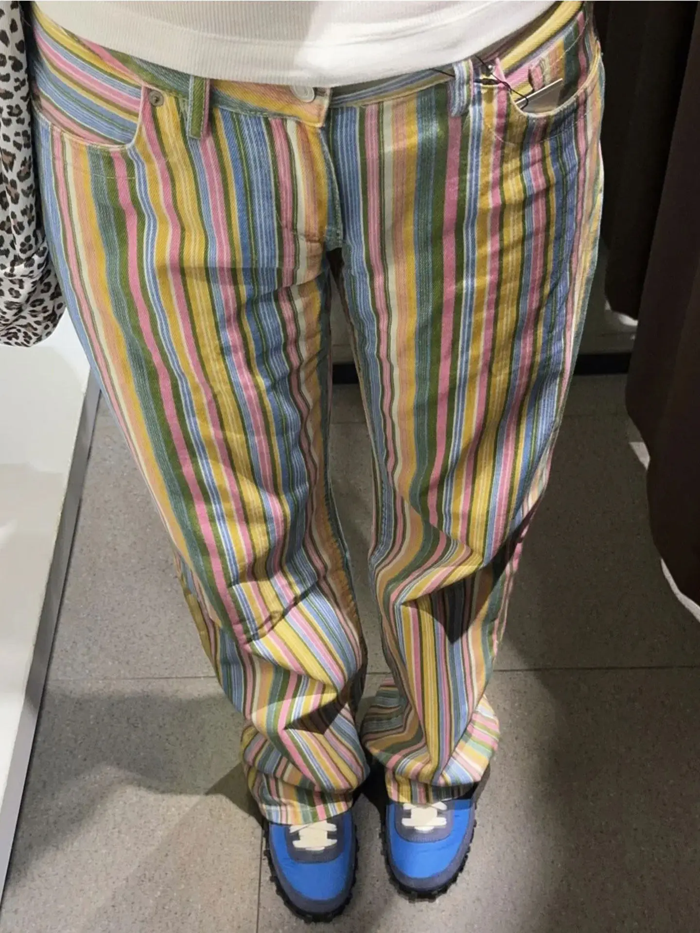 

2026 New Y2k Women Multicolor Striped Low Waist Wide Leg Jeans Retro Casual Straight Leg Denim Pant High Street Trousers