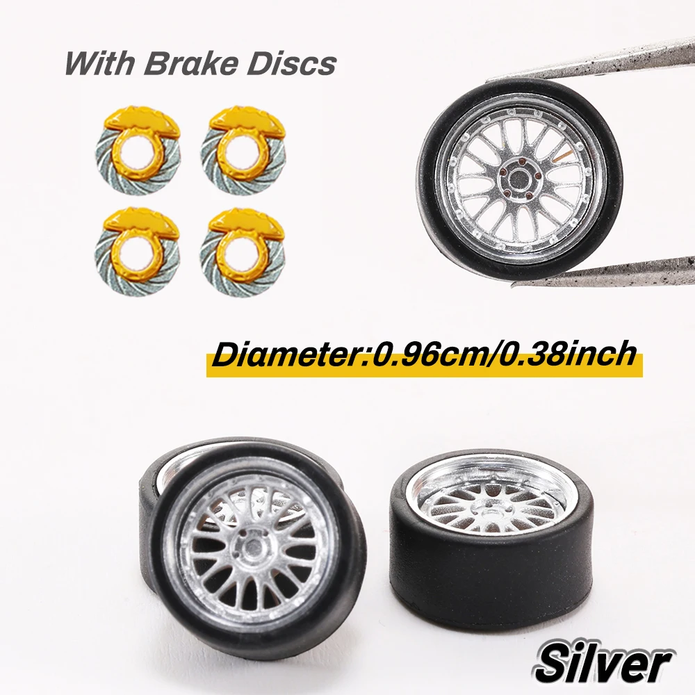 1/64 Model Car Resin Wheels & Rubber Tires for Hot Wheels Upgrade with Metal Rims & Brake Rotors  Kicarmod