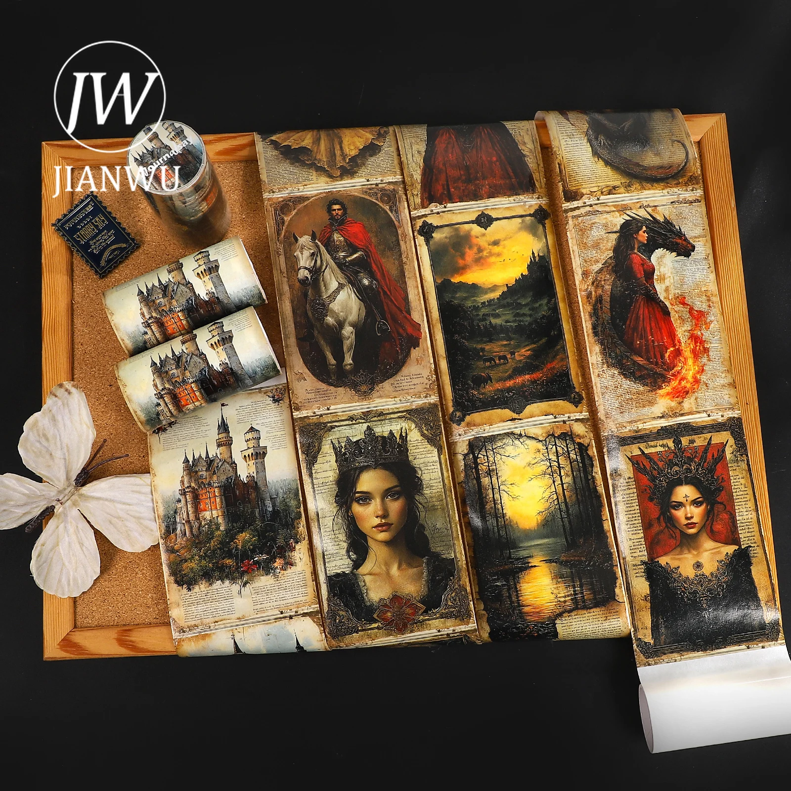 

JIANWU 80mm*204cm Vintage Medieval Fairytale Character Landscape Material Collage Washi Tape Creative DIY Journal Stationery