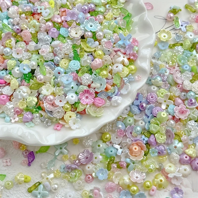 Mini flower beads bell orchid, rose cherry blossom with leaf beads DIY floral spacer beads light color series 3-12mm