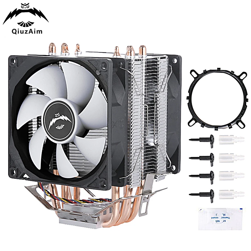 

QiuzAim Air-cooled Radiator 4 Heat Pipe CPU Cooling Fan Efficient Cooler Installing LGA775 115x 1200 1700 1366 1356 Am4 am5 AMD