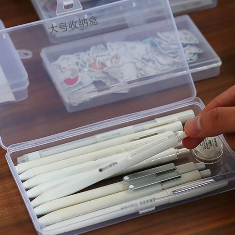 Transparent Plastic Organizer Storage Box Desktop Stationery Organizer Pencil Box Pen Holder Stickers Box Table Desk Accessories