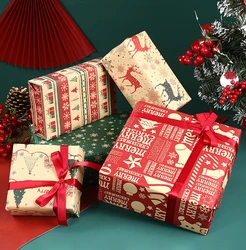 50x70cm Christmas Decoration Gift Wrapping Paper 5pcs Thickened Kraft Paper Tree Elk Santa Claus Printing Gifts Box Wrapping