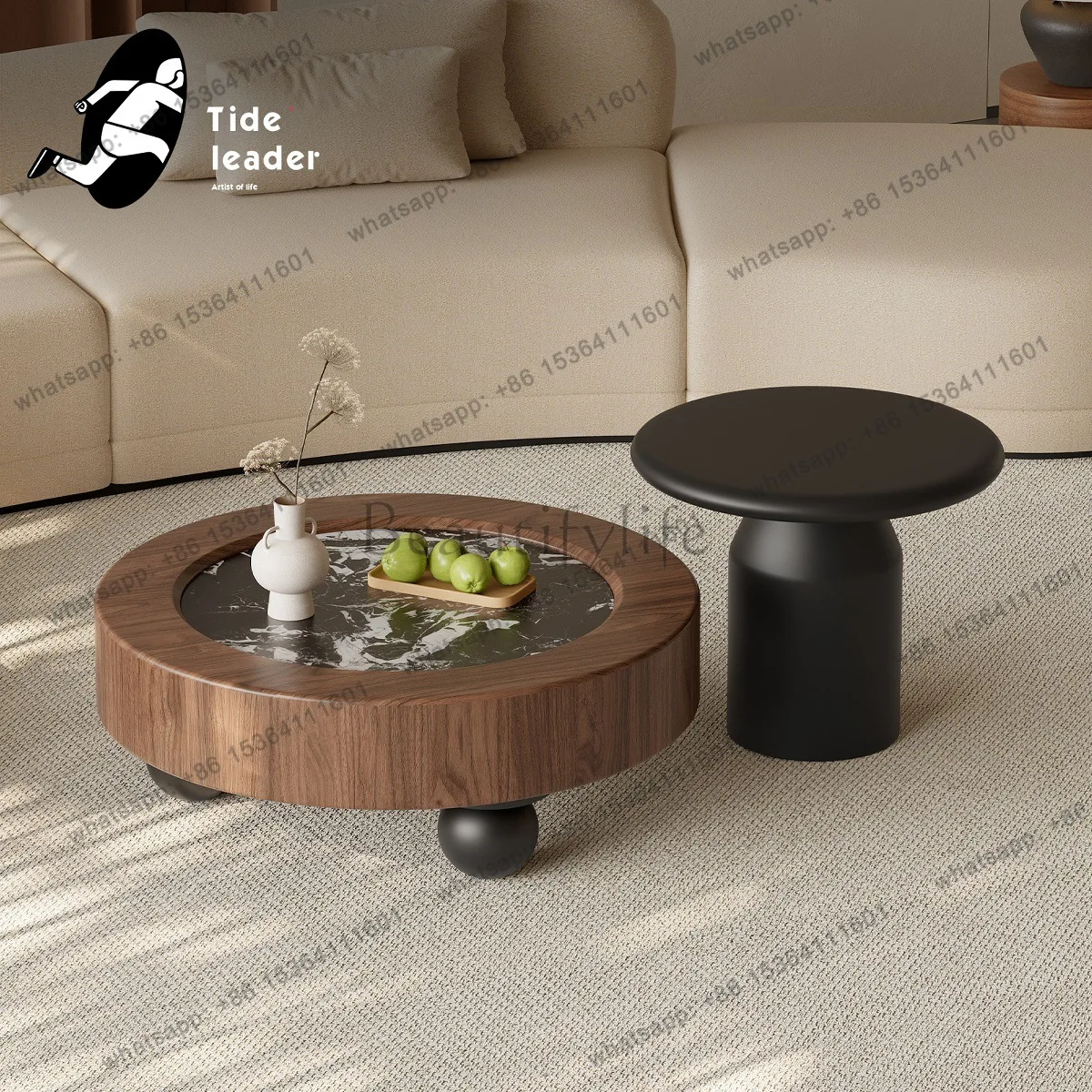 LSCorner Table Tide Leader Vintage-style Marble Coffee Table Combo Italian Light Luxury Design