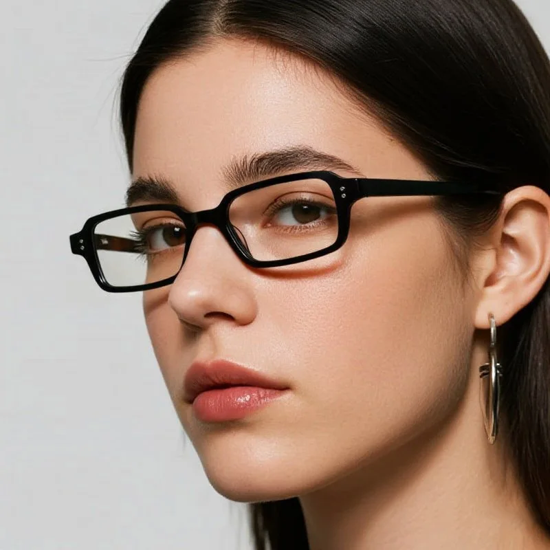 Retro Artistic Women's Optical Glasses Classic Rivet Design Acetate Rectangular Frame Fashionable Men's Decorative Glasses