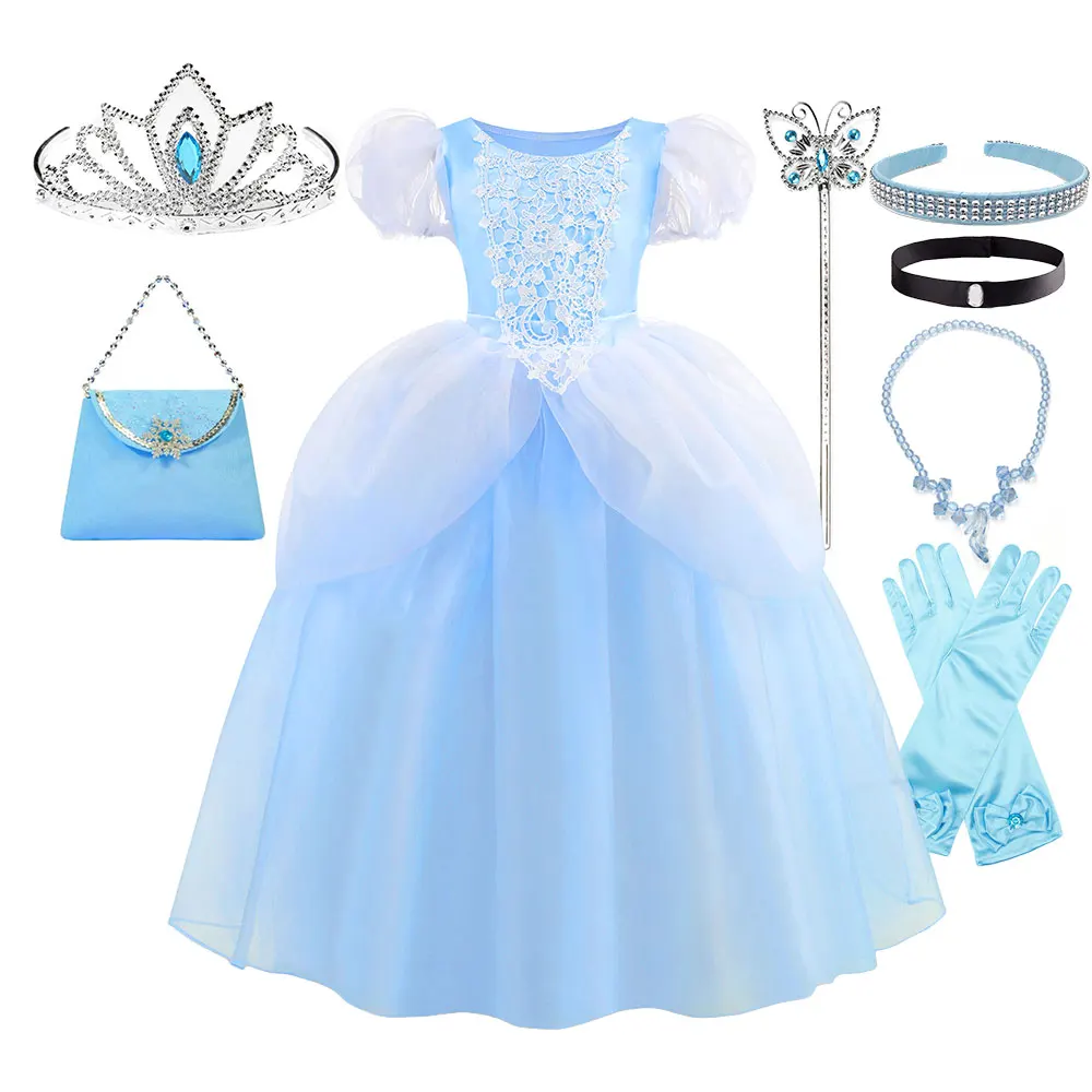 2026 Classic Cendrillon Costume Deluxe Lace Dress Birthday Party Role Play Princess Pretend Fairy Tale Grace Ball Gown for Kids