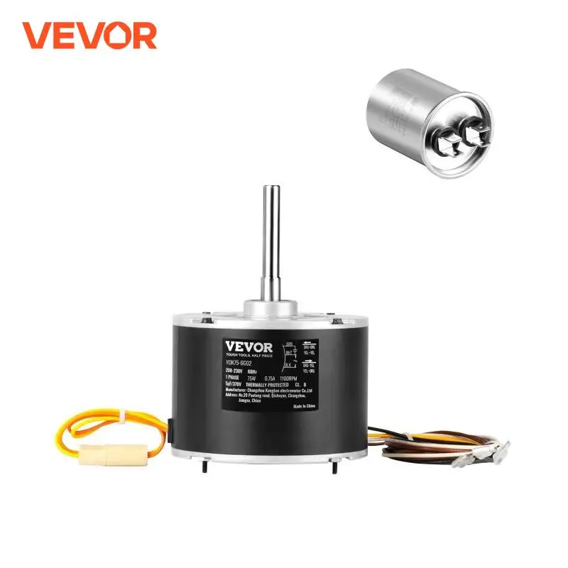 VEVOR Condenser Fan Motor OEM Standard Upgraded Replacement Condenser Motor  1/10HP 1100RPM Reversible Rotating 208-230V Motors