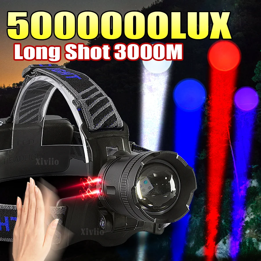 

5000000LUX Мощный сенсорный налобный фонарь Перезаряжаемая фара Ультра яркий 4-светодиодный налобный фонарь Рыболовный налобный фонарь Открытый налобный фонарь