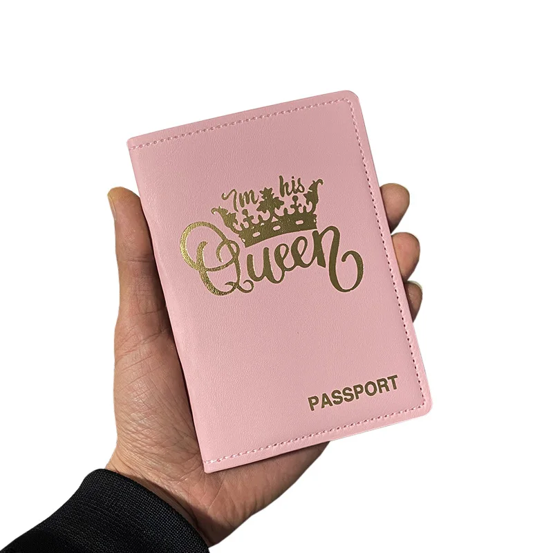 Designer Personalised Name Passport Cover King Queen Crown Case for Passports Pu Leather Travel Wallet for Couples