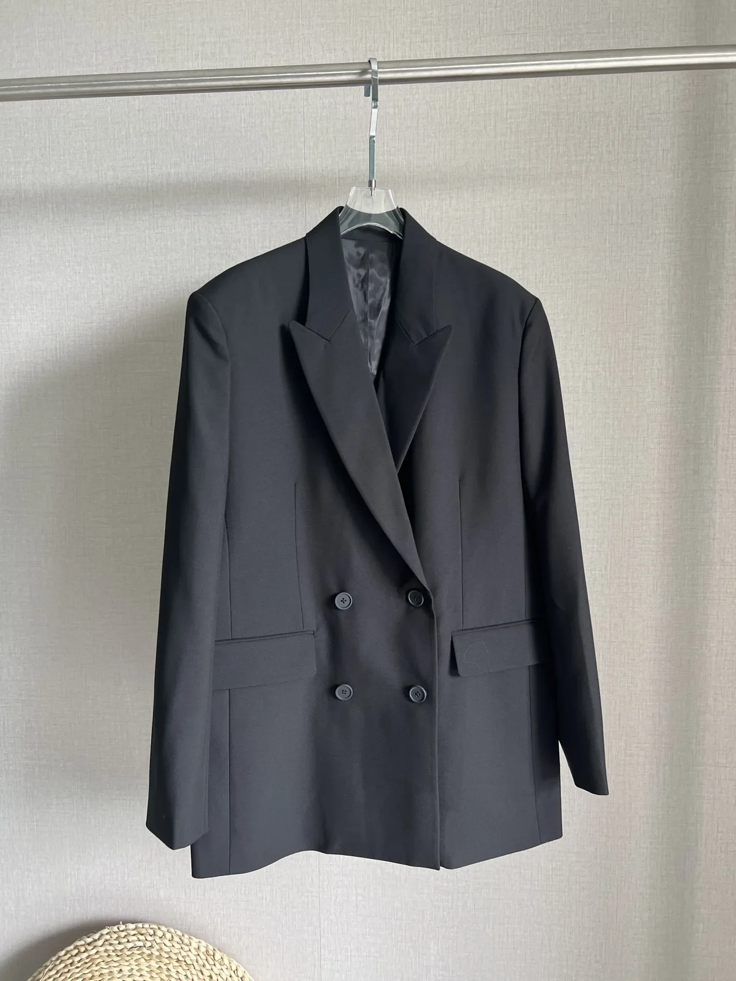 

** Women Blazer Wool Silk Blended Suit Jacket Black Female Office Single Breasted Blazer Coat