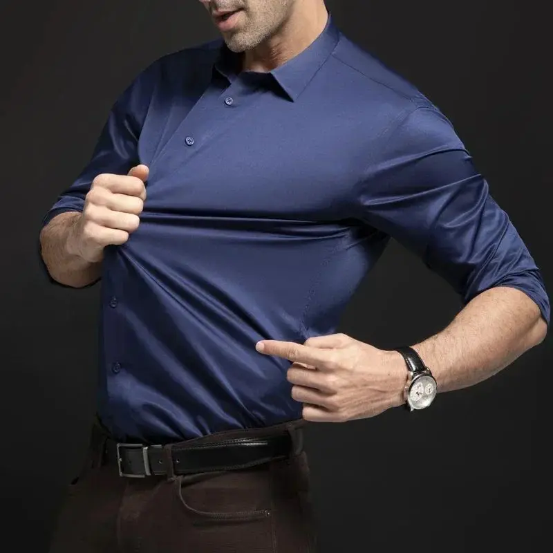 

New Men's Faion Busin Elastic Long Sved irt Silk Cotton Moisture ng Breathable Slim Fit Long Sve Commute Sle