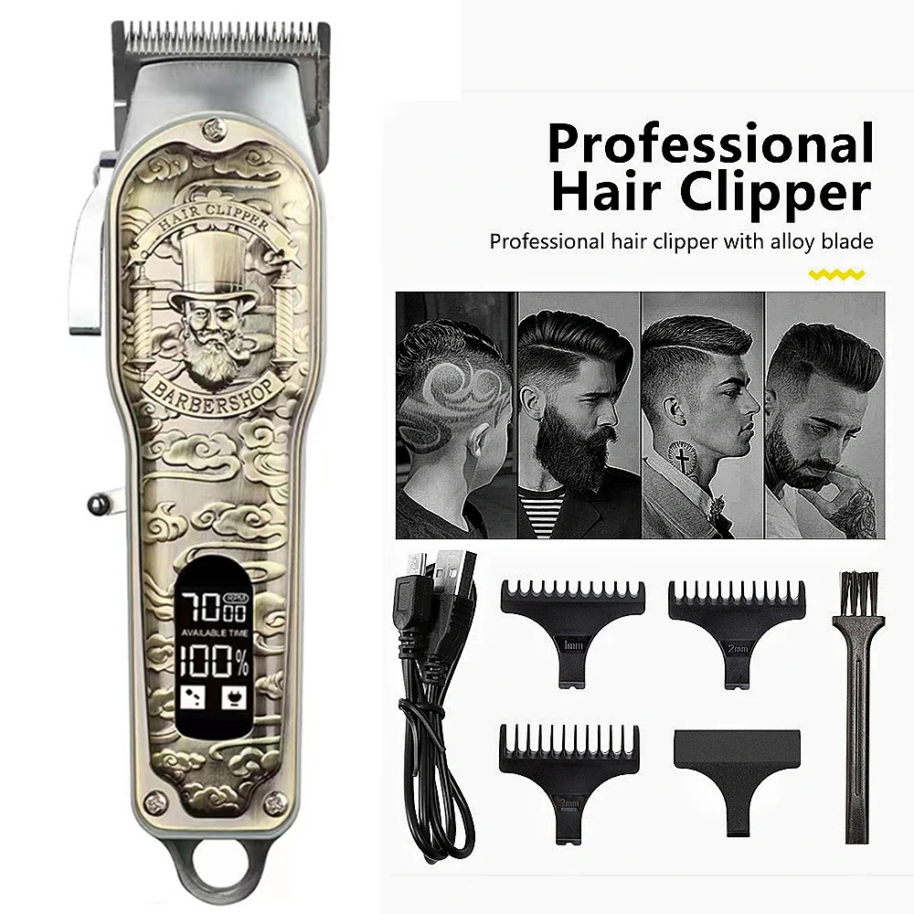 Digital Display Stainless Steel Cutter Head Professional T9 Hair Trimmer Metal Body Men's Electric Shaver Men's Barber Machine