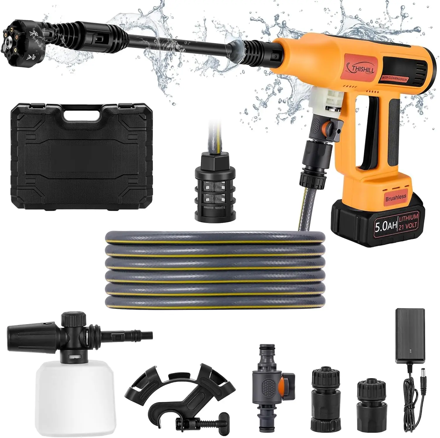 

Cordless Pressure Washer 1060 PSI, 5000mAh Battery, 2.5 GPM, 6-in-1 Nozzle, LCD Screen