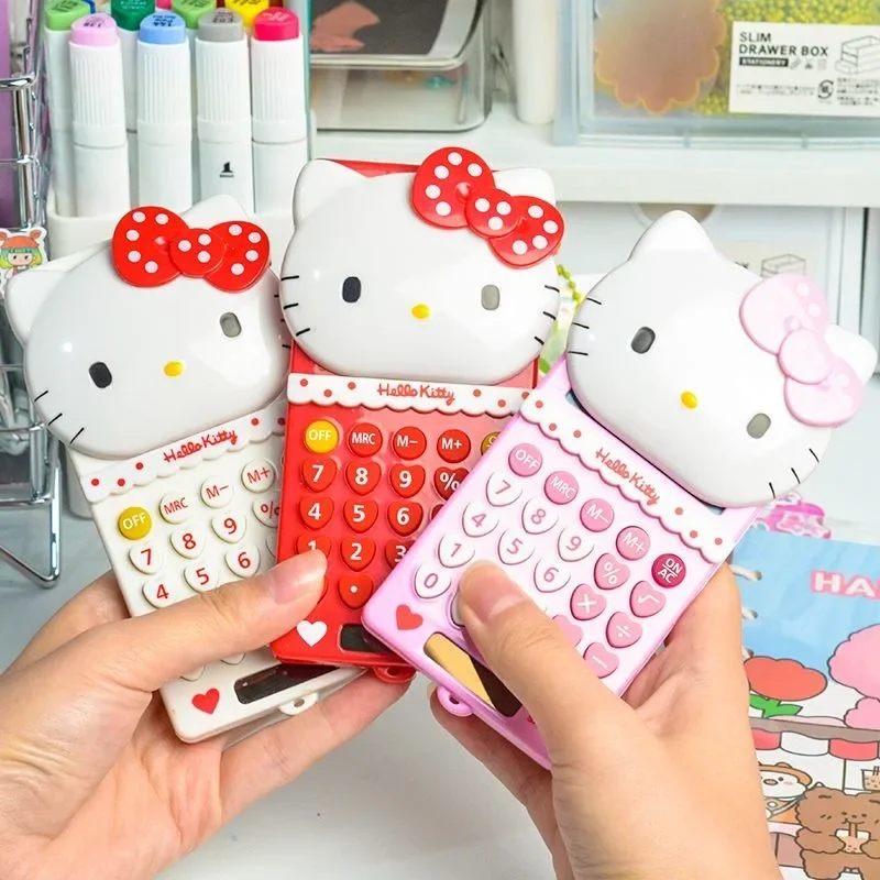 New Hello Kitty Cute Kawaii Push Cover Calculator Fashion Mini Portable Slide Solar Stationery Supplies Gift Prizes Wholesale