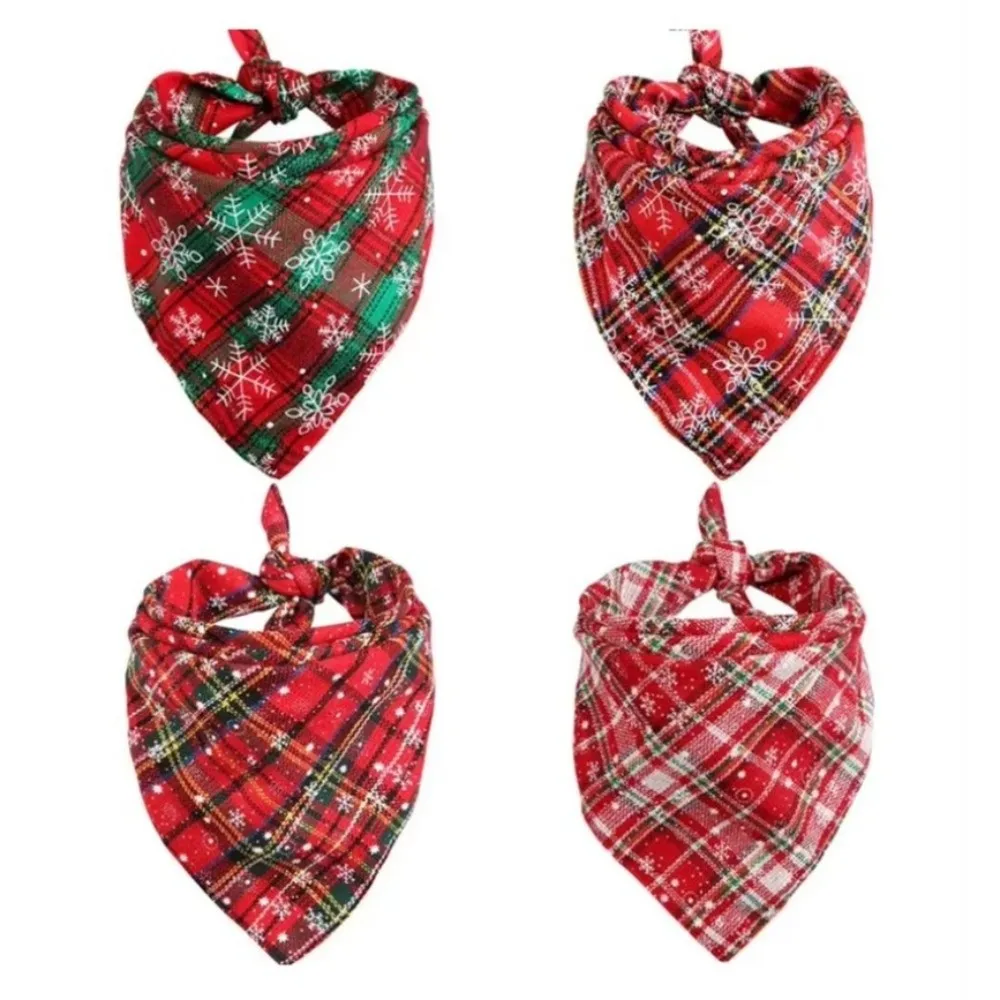 Washable Cotton Dog Bandanas Reversible Design Triangle Bids Large Dog Accessories Buffalo Plaid Large Size Pet Neckerchief