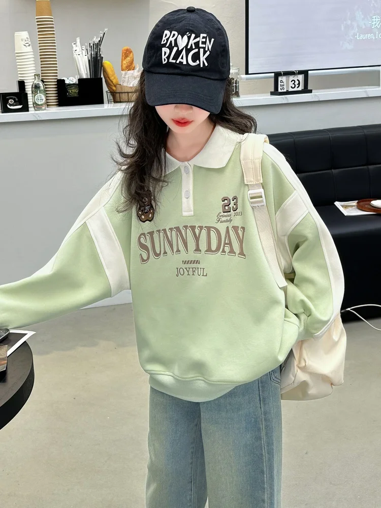 

Girls' Autumn Sweatirt 2024 New Sle Middle School Girls Early Autumn irt Spring Autumn Outerwear Loose Fit Long Sl...