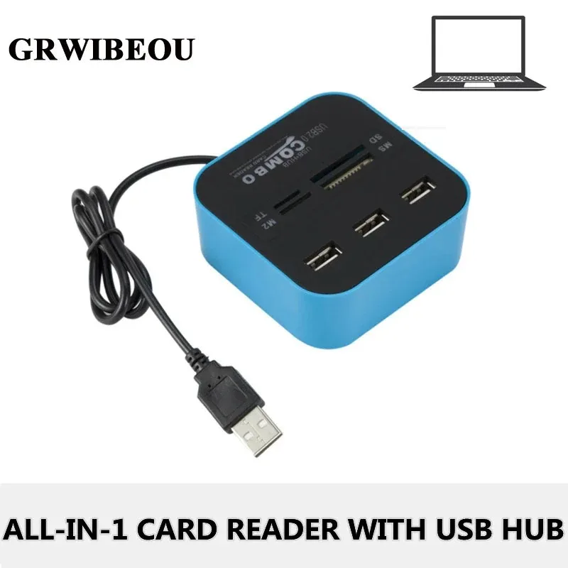 

GRWIBEOU USB 2.0 Hub Combo 3 Ports USB Micro Card Reader SD/TF USB Splitter Hub Combo All In One for PC Computer Accessories