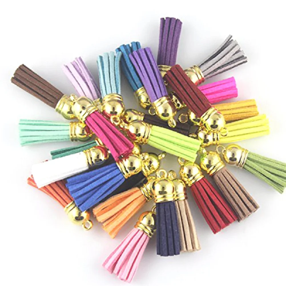 

35Pcs Phone Charms Suede Tassel 4Cm Keychain for Cellphone Bracelet Jewelry DIY Decor Silver Cap Accessories Gift