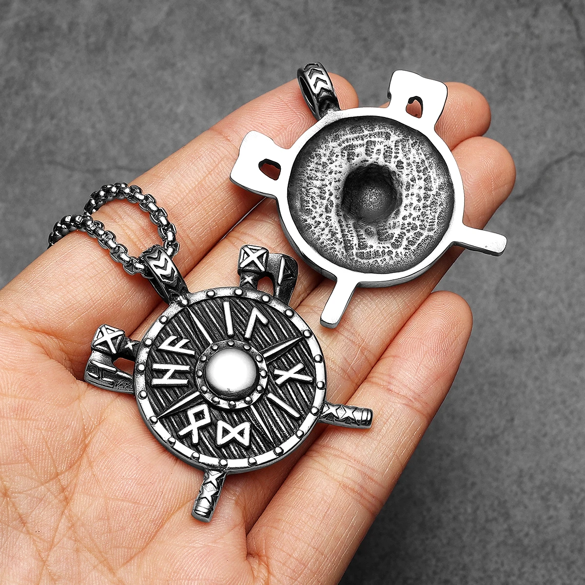 Retro Viking Rune Shield Men Necklaces Stainless Steel Pendant Chain Women Punk Fashion Jewelry Accessories Gifts Wholesale