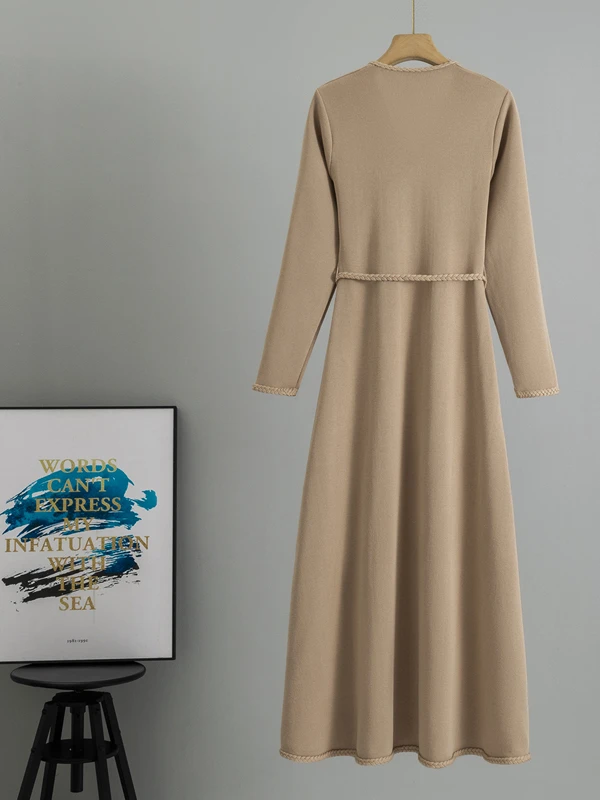 Wiosna 2025 Nowa Dzianinowa Bluza Dr. Loose Długi Sweter Jednorzędowy z Wysokim Stanem Wyszczuplający Warstwa Bazowa Długi Miękki Sweter z Dekoltem w Serek H-S...