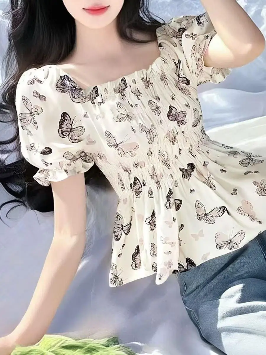 conjunto-de-duas-pecas-de-verao-novo-estilo-blusa-manga-curta-gola-quadrada-com-estampa-floral-e-saia-que-cobre-a-barriga-co