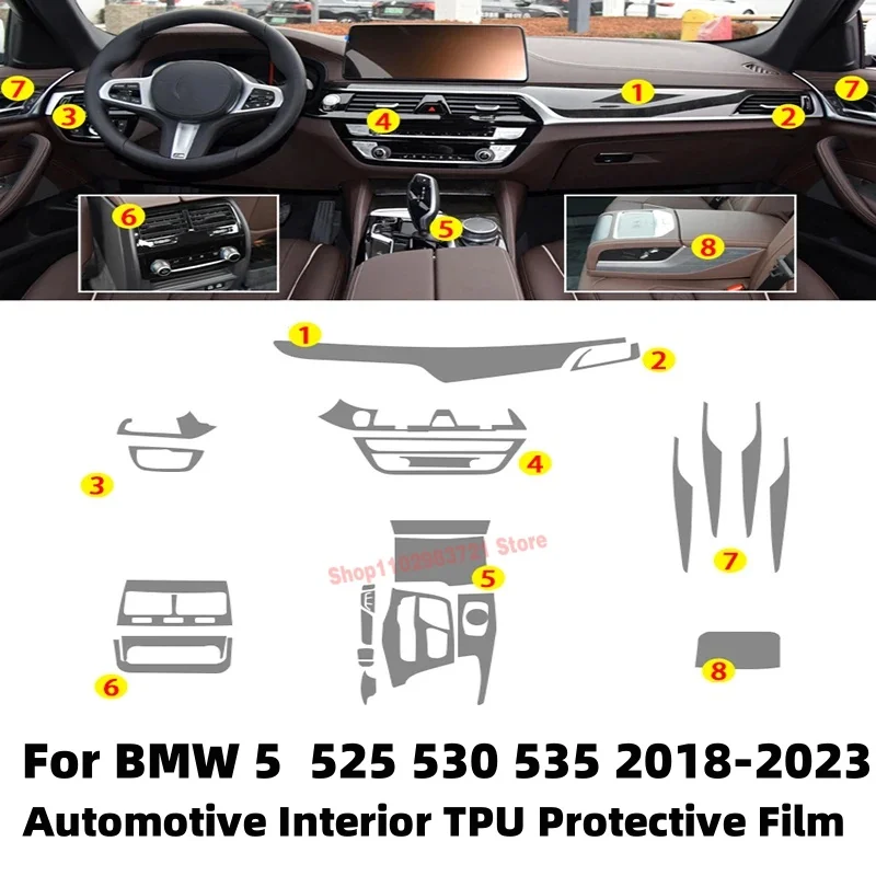 Tpu Transparent Film for BMW 5 Serial 525 530 535 2018-2023 Car Interior Stickers Center Console Gear CD Air Outlet Door Panel