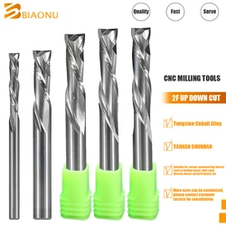 Biaonu 1Pc Carbide Two Flutes Spiral Milling Tools 3.175/4/5/6/8mm Compression Milling Cutter Up Down Cut CNC End Mills for Wood