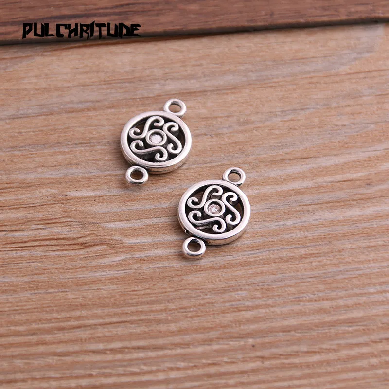 20pcs 12*19mm Two Color Zinc Alloy Necklace Charm Jewelry DIY Hollow Round Flower Connector Pendant Necklace