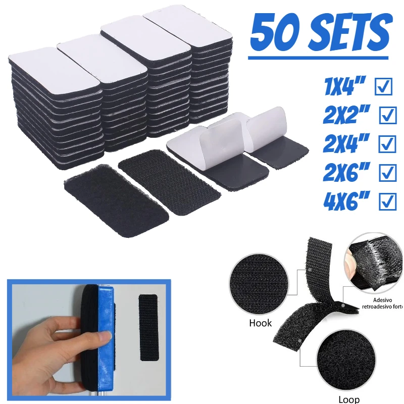 

50 комплектов липких полосок с клейкими черными/белыми застежками-липучками 1x4/2x2/2x4/2x6/4x6 дюймов для домашнего класса или офиса
