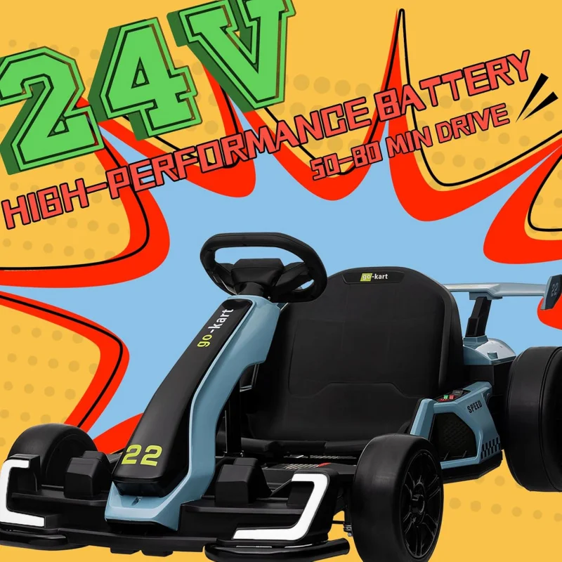 Go Kart electric drift kart car with adjustable seat, 24v outdoor ride on toy with 4 speed mode, Crazy Cart for kids 6-12 years