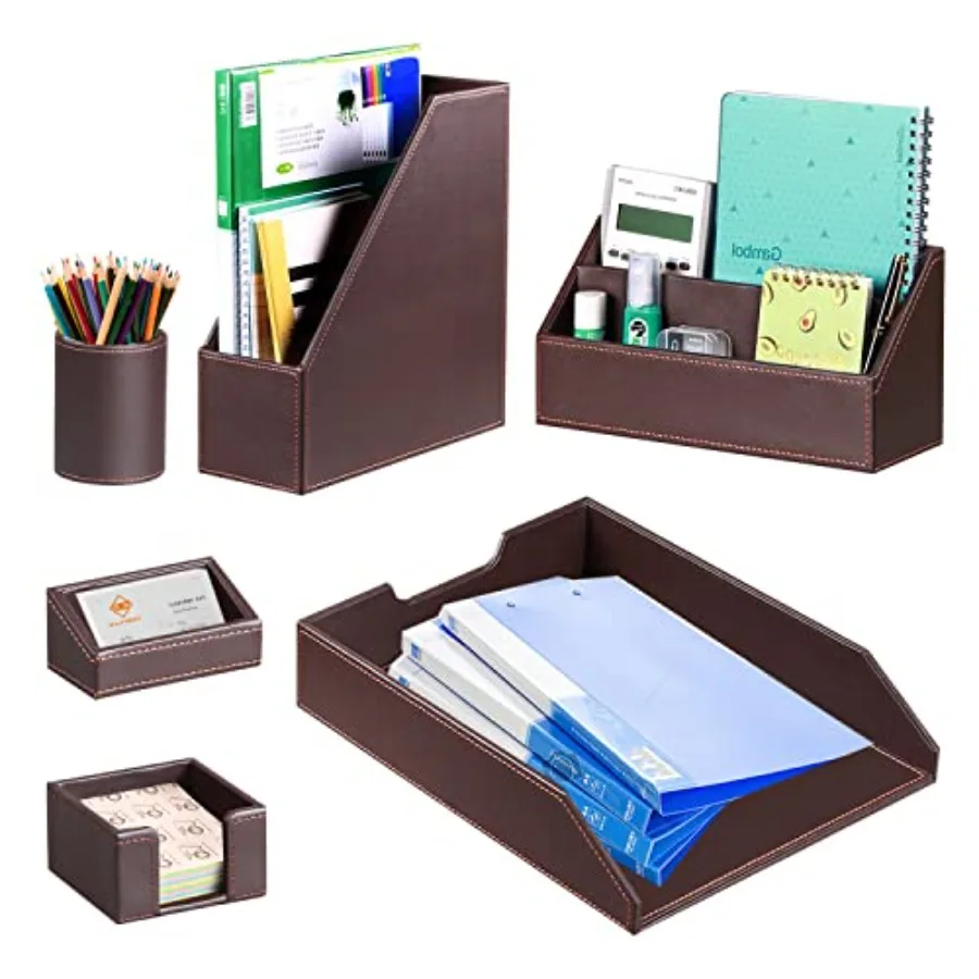 

Desk Accessories and Workspace Organizers 6 PCS Office Supplies Organization Set- Pencil Cup Business Card Holder Sticky Note D
