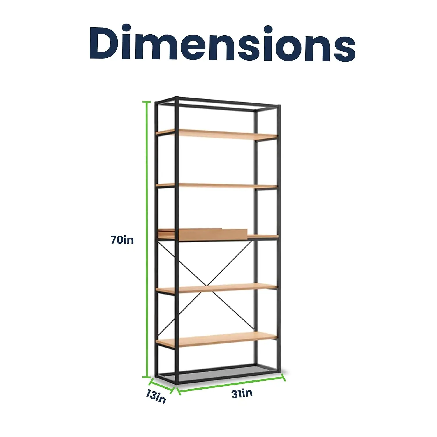 Maple Bookcase with Black Steel Frame, Stylish & Durable Storage Shelf for Home Office, Ready to Assemble, Customized