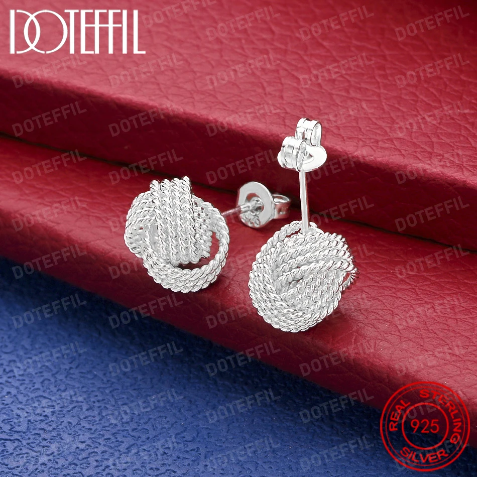 925 Sterling Silver Delicate Twisted Rope Wrapped Earrings for Women, Fashionable Party Wedding Jewelry Party Gift