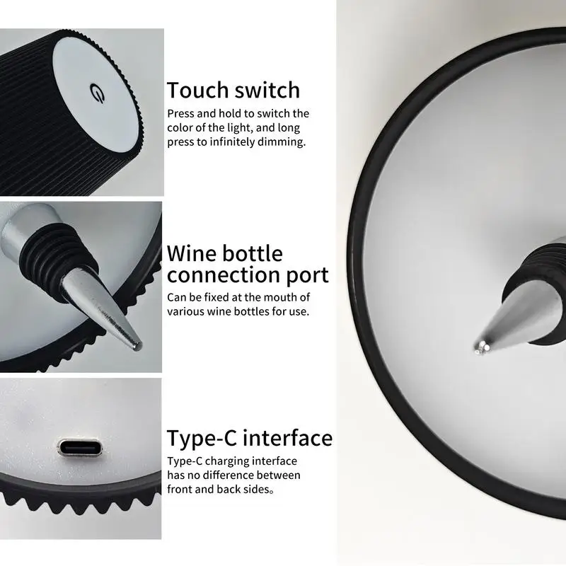 Lampe LED sans fil aste pour bouteille de vin, veilleuse à gradation, contrôle tactile, lampe de bureau portable, 3 couleurs