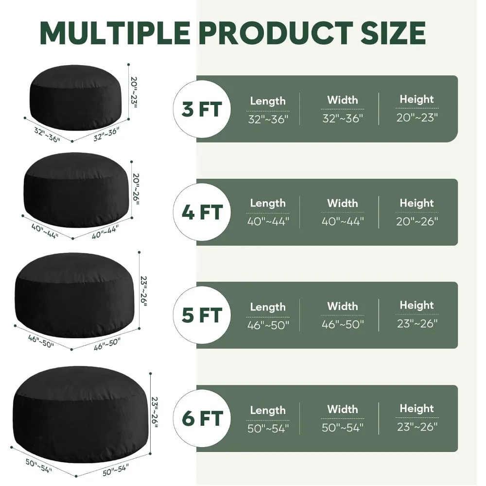 Memory Foam Adult Bean Bag Chair, 3 Ft Round Sofa with Included Filler