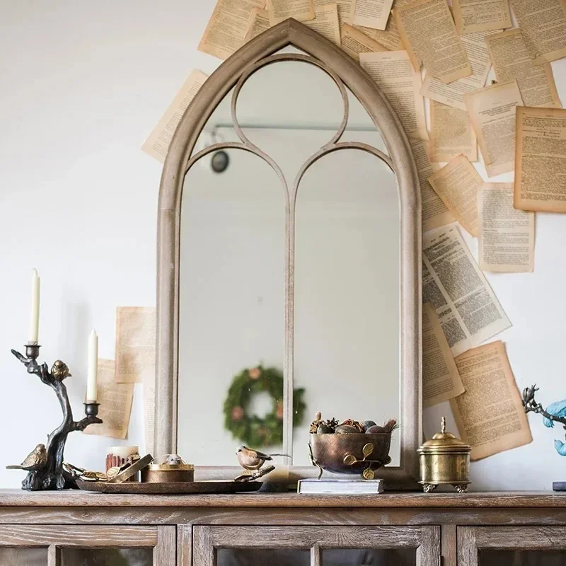 Retro fake window decoration French wall-mounted mirror floor-to-ceiling fitting entrance living room fireplace mirror