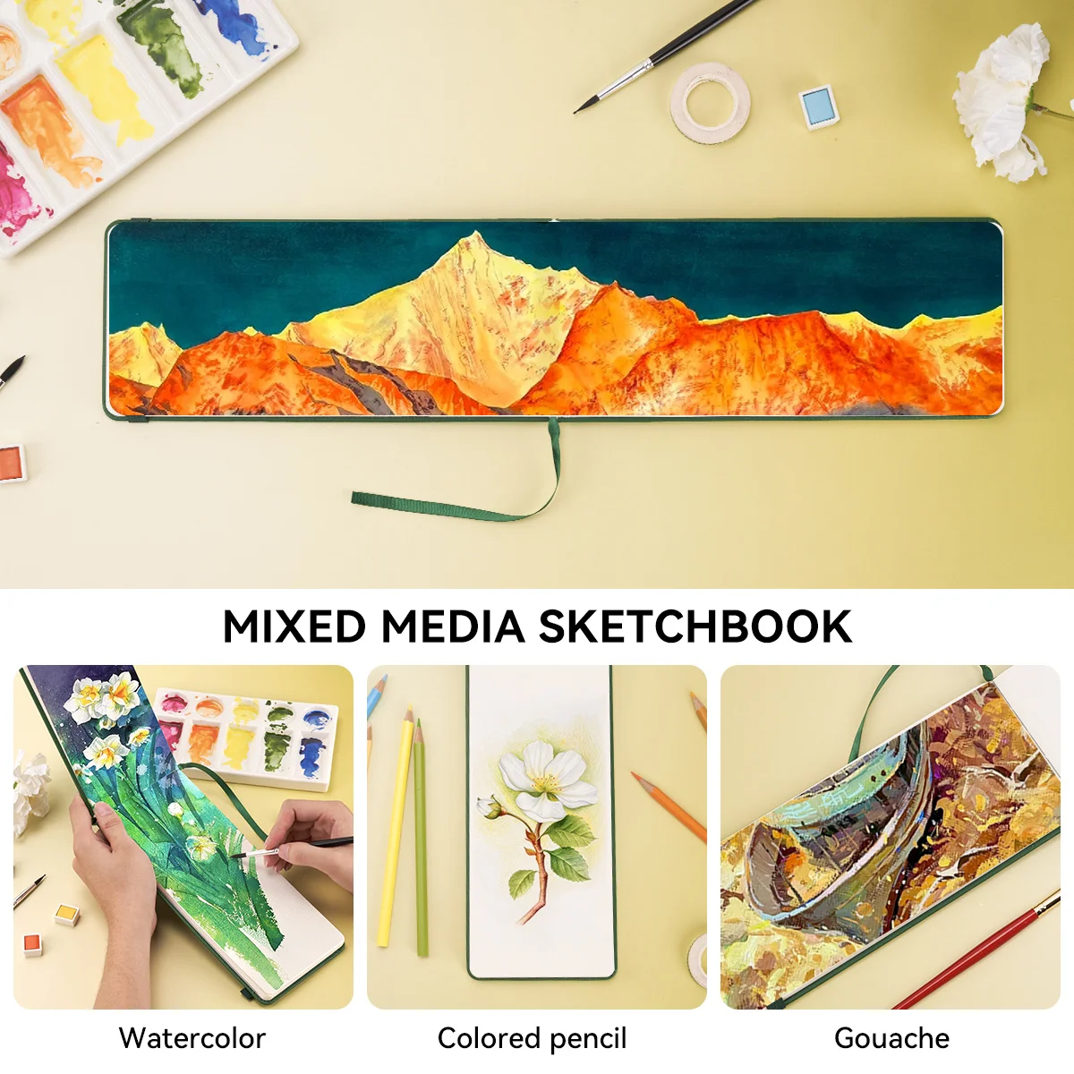 Lightwish Watercolour Journal, 100% bawełniany papier akwarelowy, 20 arkuszy bezkwasowego albumu do rysowania w technice mieszanej — zdjęcie produktu 3