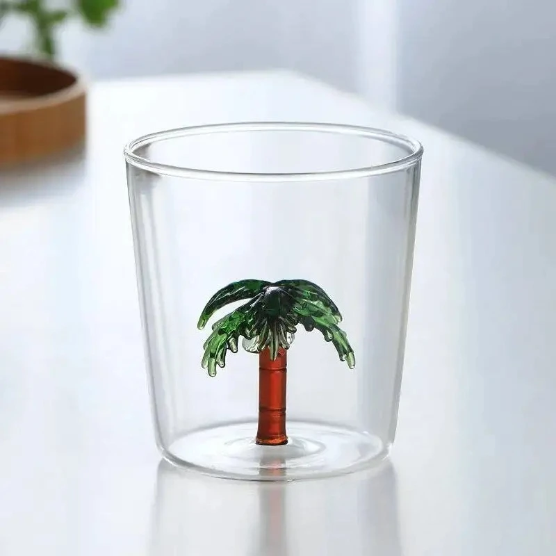 Coffee Water Glass With 3D Plants Inside Creative Kids Gift Glassware Drinking Cup Personalized Cactus Breakfast Milk Coffee Mug