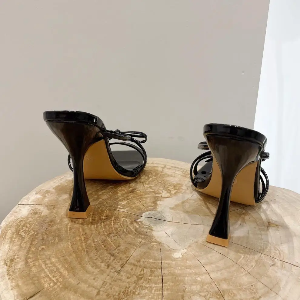 New Fashion Ladies Slippers Shoes Sexy Thin High Heel Square Open Toe Summer Sandals Butterfly-Knot Decoration Slip-On