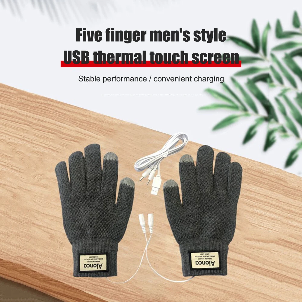 Portátil aquecido tricô dedo cheio luvas à prova de vento macio wearable inverno luvas temperatura constante mão mais quente