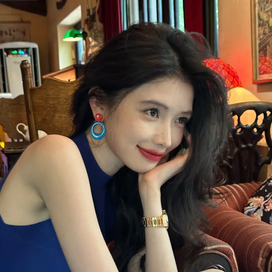 Color Block Stud Earrings Retro Hong Kong Style Acrylic Lightweight Versatile Elegant Daily Wear Jewelry for Women
