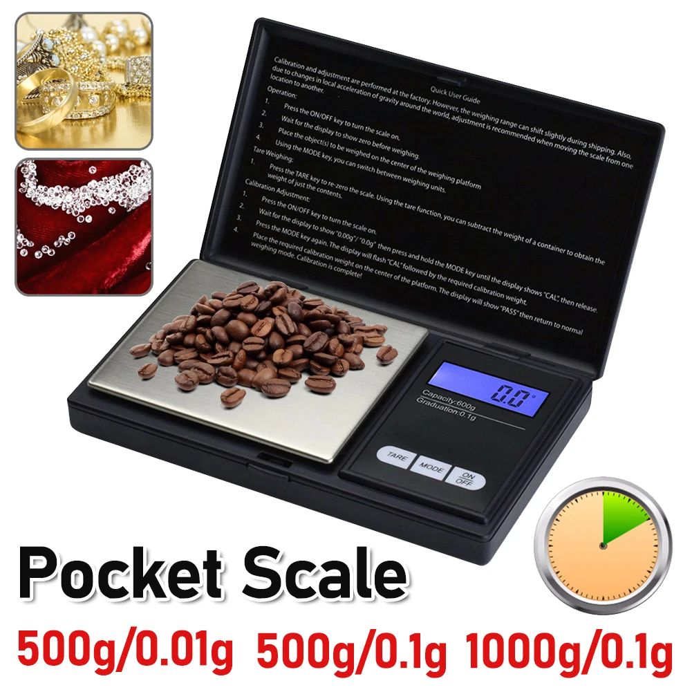 0.5/1kg 0.01/0.1g Electronic Jewelry Scale Pocket Mini High Precision Digital Kitchen Scale LCD Display 7 Units Conversion