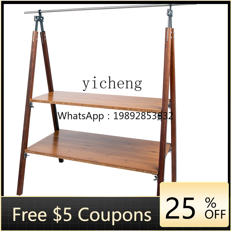 Outdoor Camping Good-looking Double-Layer Solid Wood Storage Rack Picnic Barbecue Table Hanging