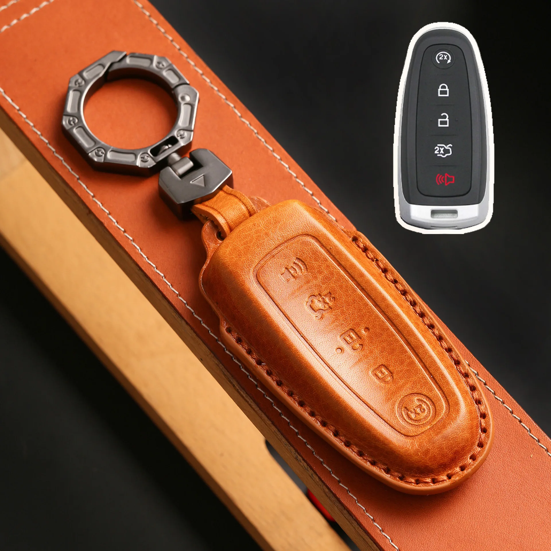 1pc Luxury Leather Car Key Case Cover for Ford Escape Edge Explorer Focus Flex Taurus Fusion Lincoln MKS MKT MKX CMX