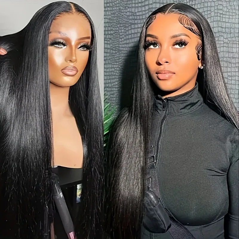 باروكة شعر بشري بدون صمغ بكثافة 200% - شعر مستعار بدانتيل أمامي شفاف عالي الدقة مقاس 13 × 4 بدانتيل أمامي مستقيم بعقدة الداعم للأزياء